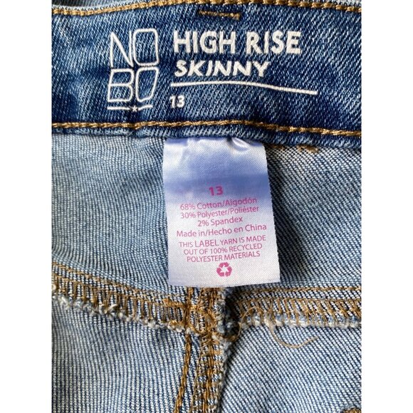 No Bo High Rise Skinny Jeans Womens JR 13 Button Fly Embroidered Patches Skater - Picture 7 of 11